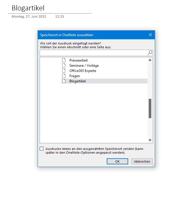 Drucken in OneNote Screen 2
